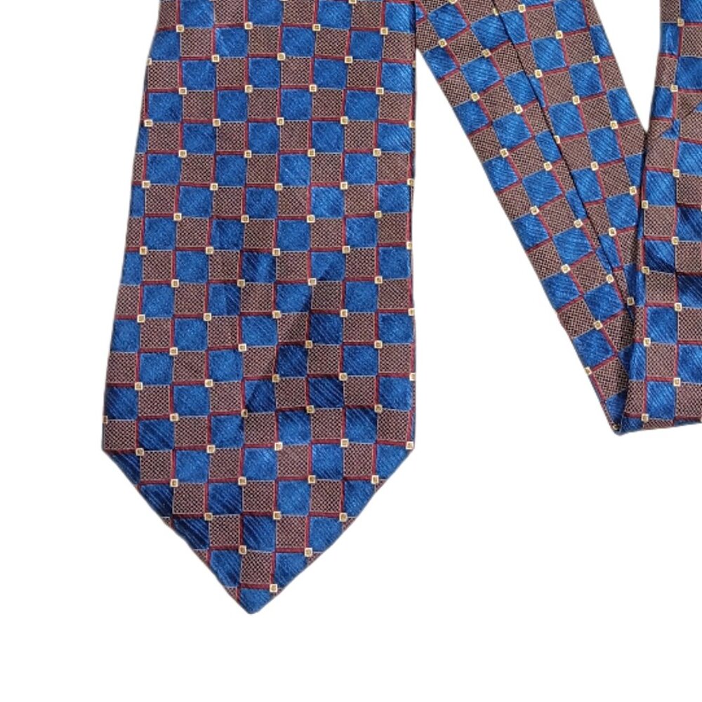 Van Heusen Silk Tie Men’s 60” Blue Brown Geometric Designer Classic Tie New